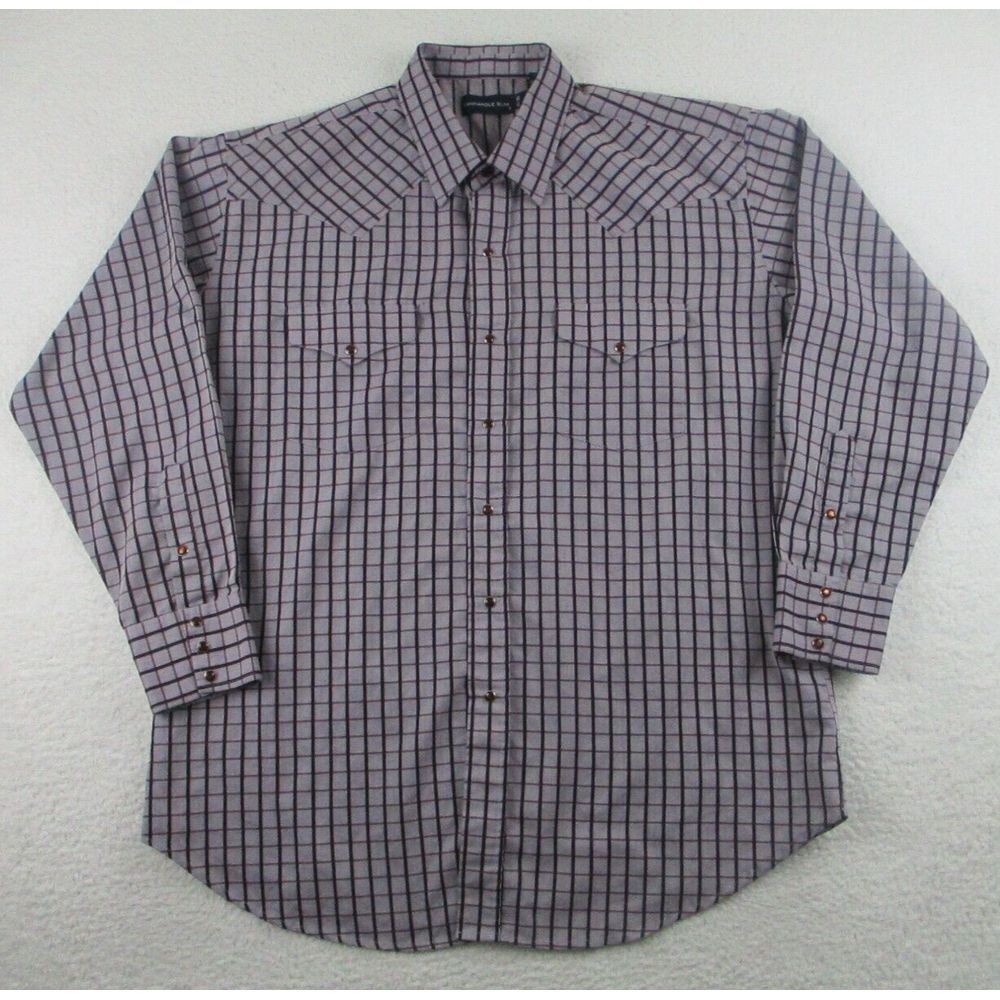 Panhandle Slim Shirt Mens Size 17/35 Purple‎ Plaid Pearl Snap Western Cowboy